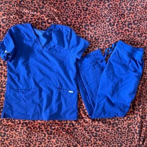 Royal blue FIGS scrub set. Casma top + Kade bottoms. Mediums.